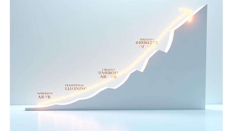 Eine animierte Infografik, die den Anstieg der Lernbehaltensrate durch immersive Technologie zeigt, mit einer Kurve, die von traditionellen Methoden (niedrig) zu AR/VR (hoch) ansteigt.