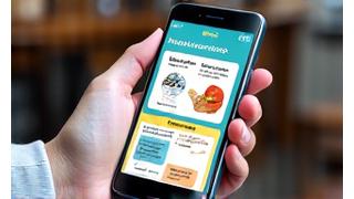 Eine bunte, interaktive Sprachlern-App auf einem Smartphone, die Ausspracheübungen, kulturelle Notizen und Grammatik-Quiz bietet.