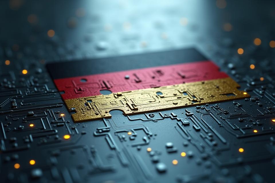 Abstrakte Visualisierung globaler Regeln verknüpft mit deutschem Rechtstext, Fokus auf Compliance