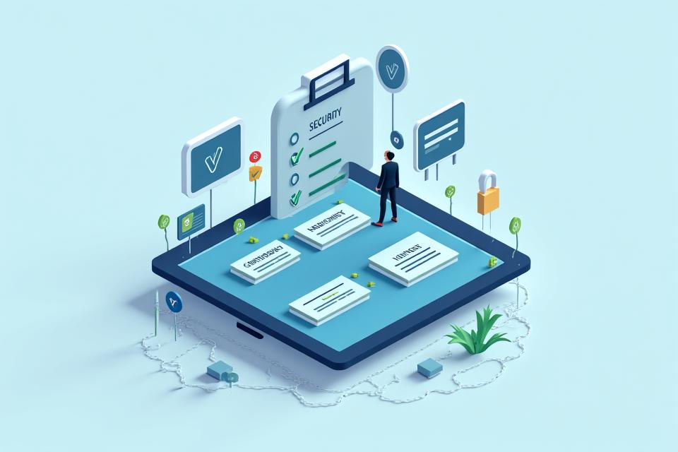 Illustration einer Digitaltafel mit Benutzerprofilen und Richtlinien-Icons, die sichere Online-Nutzung darstellt