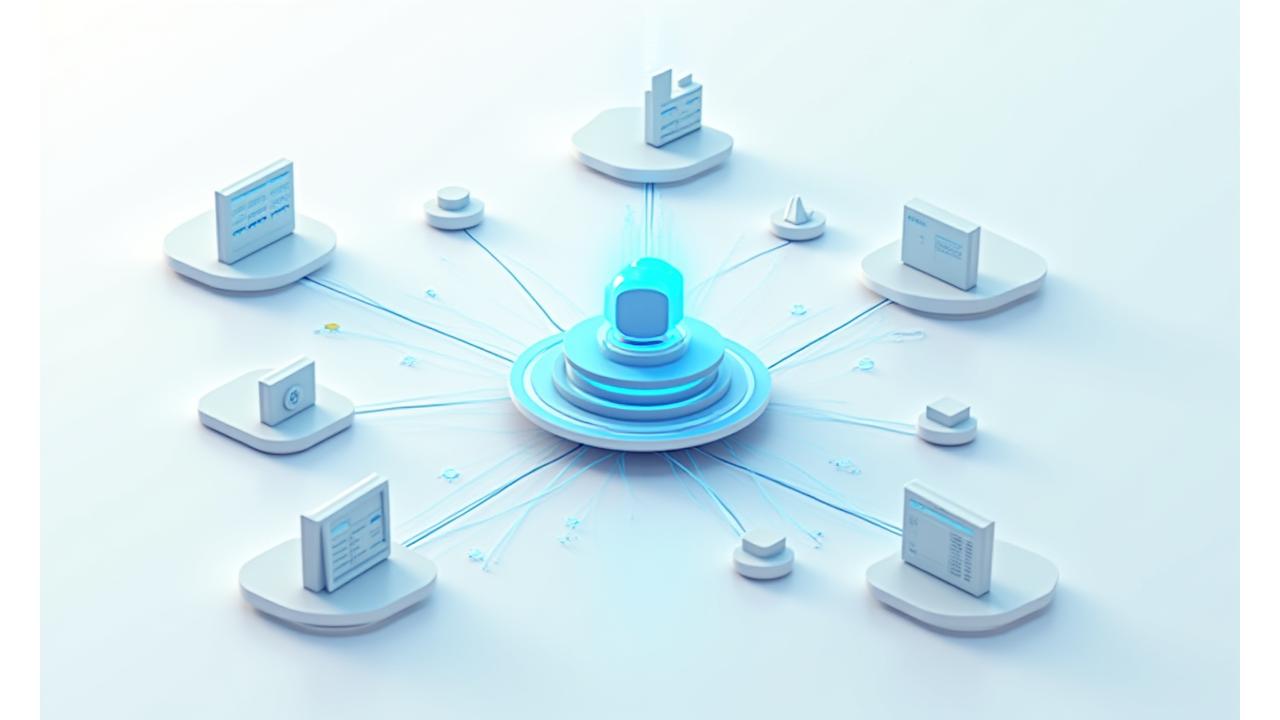 Ein abstraktes Diagramm, das die nahtlose Integration des Lernwelle virtuellen Klassenzimmers mit verschiedenen Bildungssystemen wie LMS, SSO, Kalendern und Content-Bibliotheken darstellt, mit Verbindungslinien und Datensymbolen.